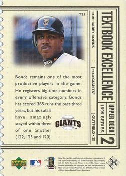 1999 Upper Deck - Textbook Excellence Double #T25 Barry Bonds  Back