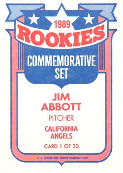 1990 Topps - Rookies Foil Test #1 Jim Abbott Back