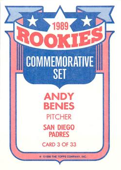 1990 Topps - Rookies Foil Test #3 Andy Benes Back