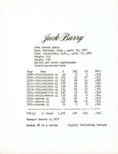 1974 Capital Publishing #68 Jack Barry Back