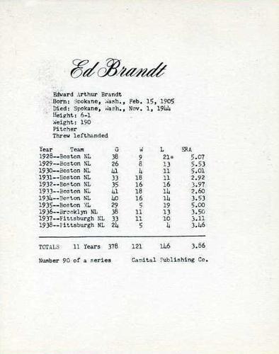 1974 Capital Publishing #90 Ed Brandt Back
