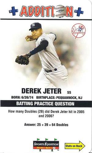 2008 Sports Equation Math Learning Cards: Addition & Subtraction #1 Derek Jeter Front