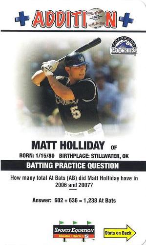 2008 Sports Equation Math Learning Cards: Addition & Subtraction #8 Matt Holliday Front
