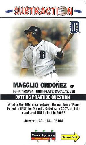 2008 Sports Equation Math Learning Cards: Addition & Subtraction #30 Magglio Ordonez Front