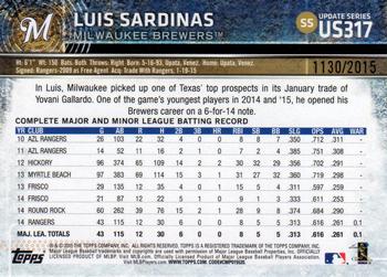 2015 Topps Update - Gold #US317 Luis Sardinas Back