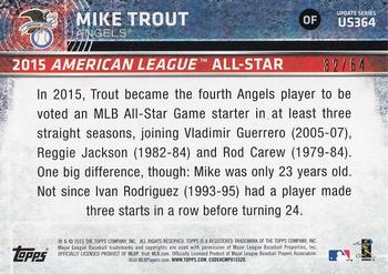 2015 Topps Update - Black #US364 Mike Trout Back