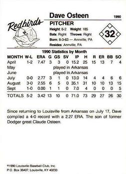 1990 Louisville Redbirds #32 Dave Osteen Back