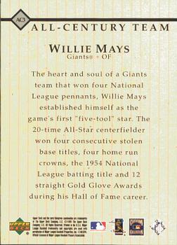 1999 Upper Deck Century Legends - All-Century Team #AC3 Willie Mays  Back