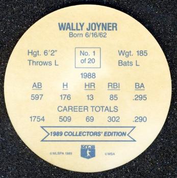 1989 Rainier Farms Discs #1 Wally Joyner Back