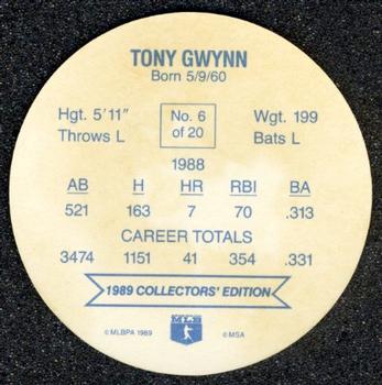 1989 Rainier Farms Discs #6 Tony Gwynn Back