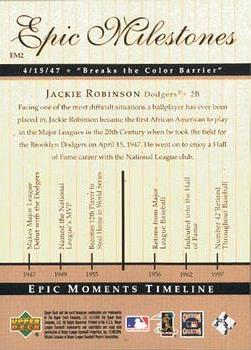 1999 Upper Deck Century Legends - Epic Milestones #EM2 Jackie Robinson  Back