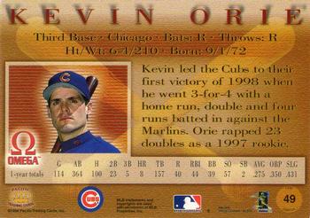 1998 Pacific Omega #49 Kevin Orie Back