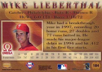 1998 Pacific Omega #184 Mike Lieberthal Back