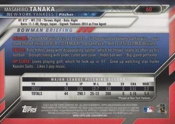 2016 Bowman #60 Masahiro Tanaka Back