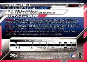 2016 Bowman #118 Adam Wainwright Back