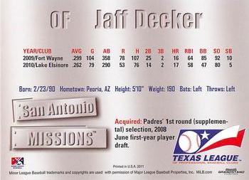 2011 Grandstand Texas League Top Prospects #NNO Jaff Decker Back