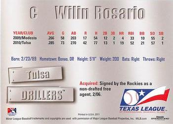 2011 Grandstand Texas League Top Prospects #NNO Wilin Rosario Back