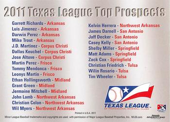 2011 Grandstand Texas League Top Prospects #NNO Checklist Back