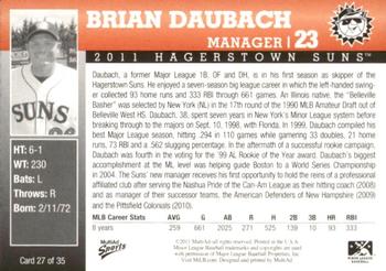 2011 MultiAd Hagerstown Suns #27 Brian Daubach Back