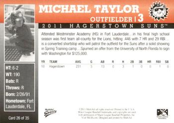 2011 MultiAd Hagerstown Suns #26 Michael Taylor Back