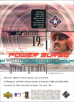 1999 Upper Deck MVP - Power Surge #P5 Juan Gonzalez  Back