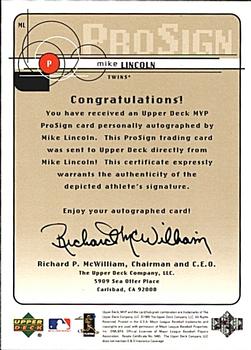 1999 Upper Deck MVP - ProSign #ML Mike Lincoln  Back