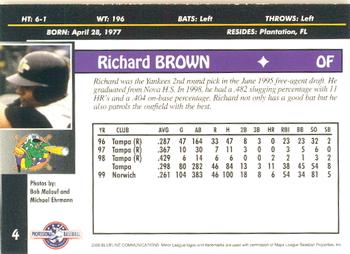 2000 Blueline Q-Cards Norwich Navigators #4 Richard Brown Back