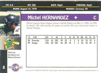 2000 Blueline Q-Cards Norwich Navigators #8 Michel Hernandez Back