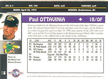 2000 Blueline Q-Cards Norwich Navigators #18 Paul Ottavinia Back