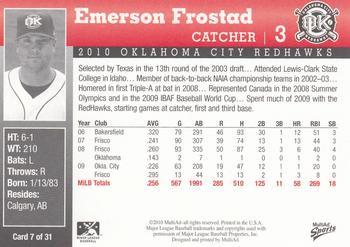 2010 MultiAd Oklahoma City RedHawks #7 Emerson Frostad Back