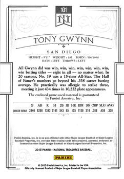 2015 Panini National Treasures #101 Tony Gwynn Back