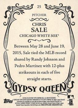 2016 Topps Gypsy Queen #25 Chris Sale Back