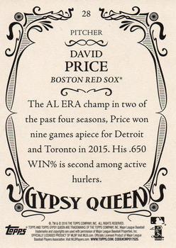 2016 Topps Gypsy Queen #28 David Price Back