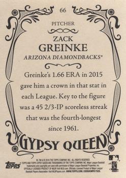 2016 Topps Gypsy Queen #66 Zack Greinke Back