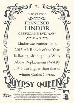2016 Topps Gypsy Queen #71 Francisco Lindor Back
