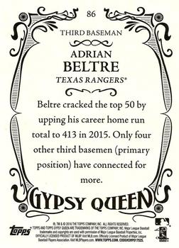 2016 Topps Gypsy Queen #86 Adrian Beltre Back