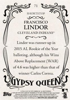 2016 Topps Gypsy Queen #71 Francisco Lindor Back