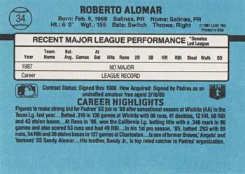 1988 Donruss #34 Roberto Alomar Back