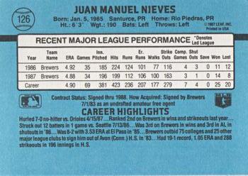 1988 Donruss #126 Juan Nieves Back
