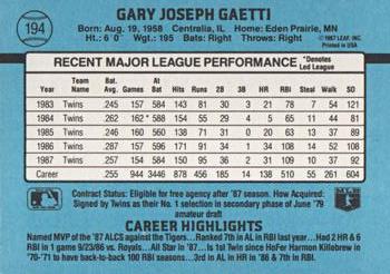 1988 Donruss #194 Gary Gaetti Back