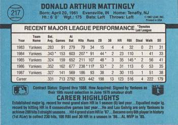 1988 Donruss #217 Don Mattingly Back