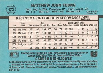 1988 Donruss #423 Matt Young Back