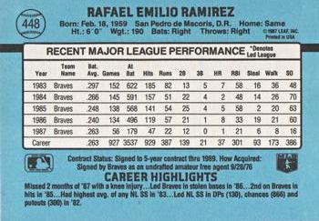 1988 Donruss #448 Rafael Ramirez Back