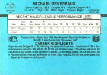 1988 Donruss #546 Mike Devereaux Back