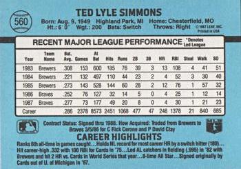 1988 Donruss #560 Ted Simmons Back