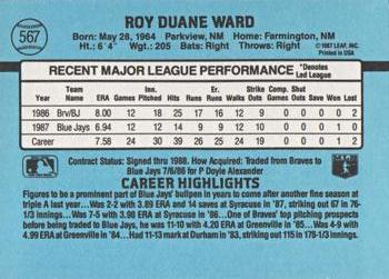 1988 Donruss #567 Duane Ward Back
