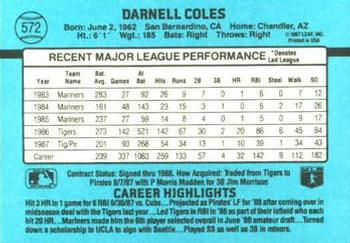 1988 Donruss #572 Darnell Coles Back