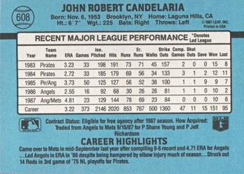 1988 Donruss #608 John Candelaria Back
