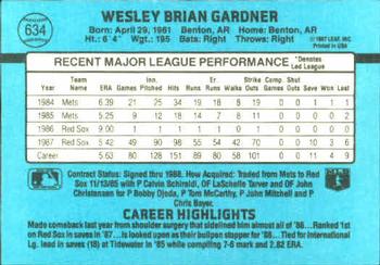1988 Donruss #634 Wes Gardner Back
