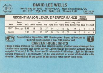 1988 Donruss #640 David Wells Back